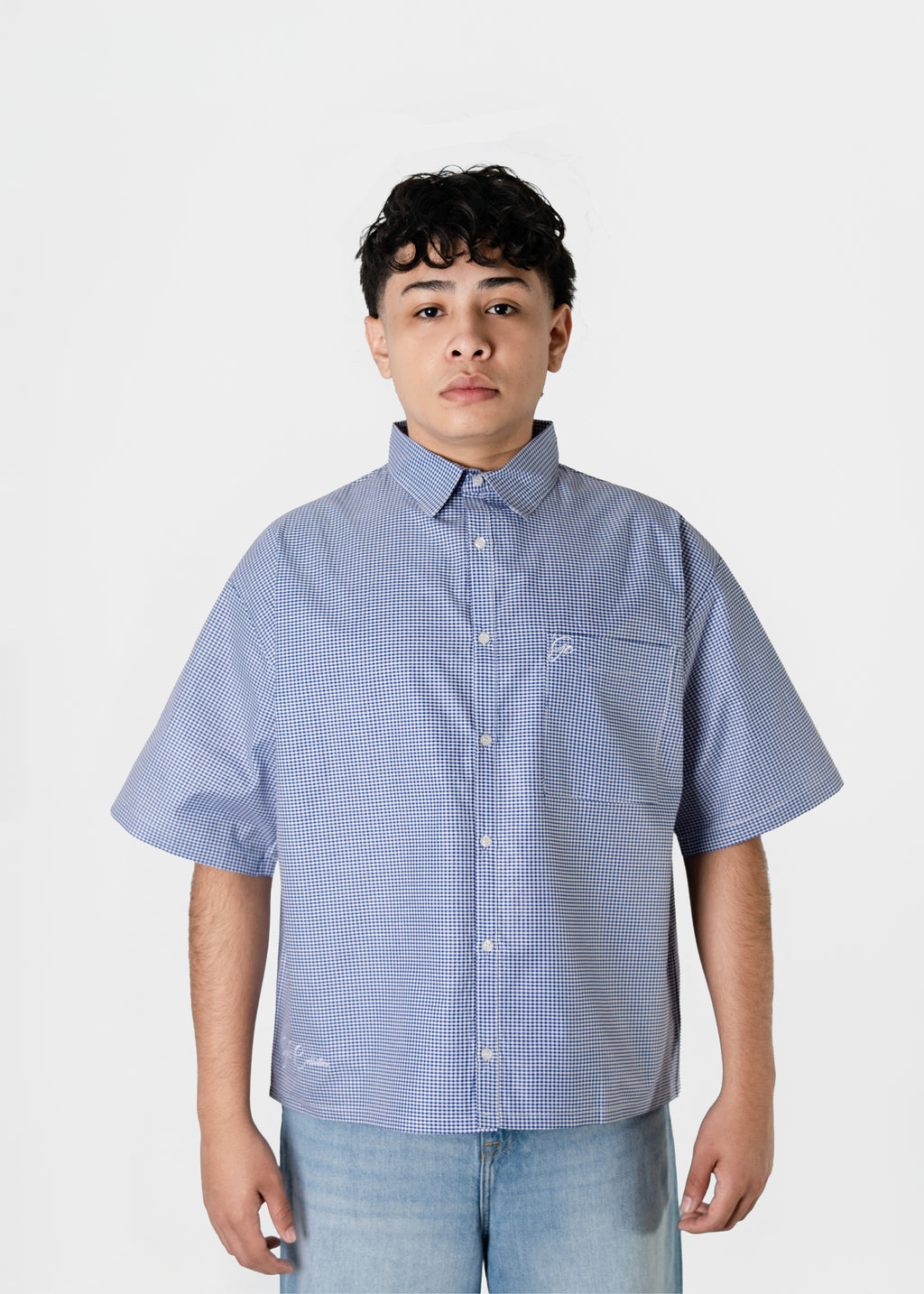 Short Sleeve blue button up