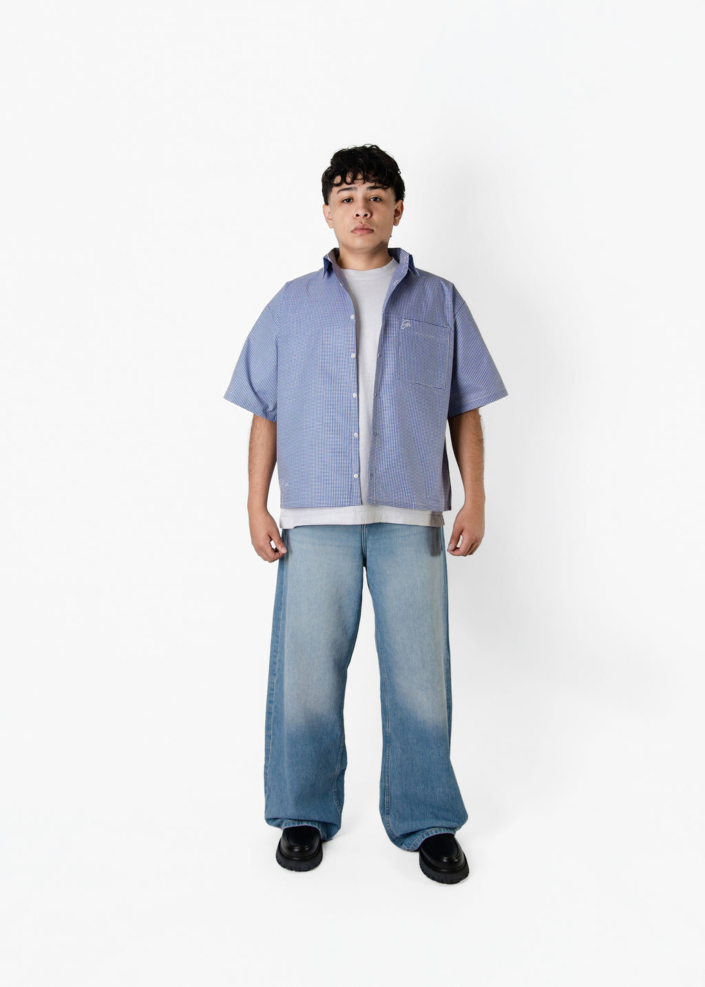 Short Sleeve blue button up