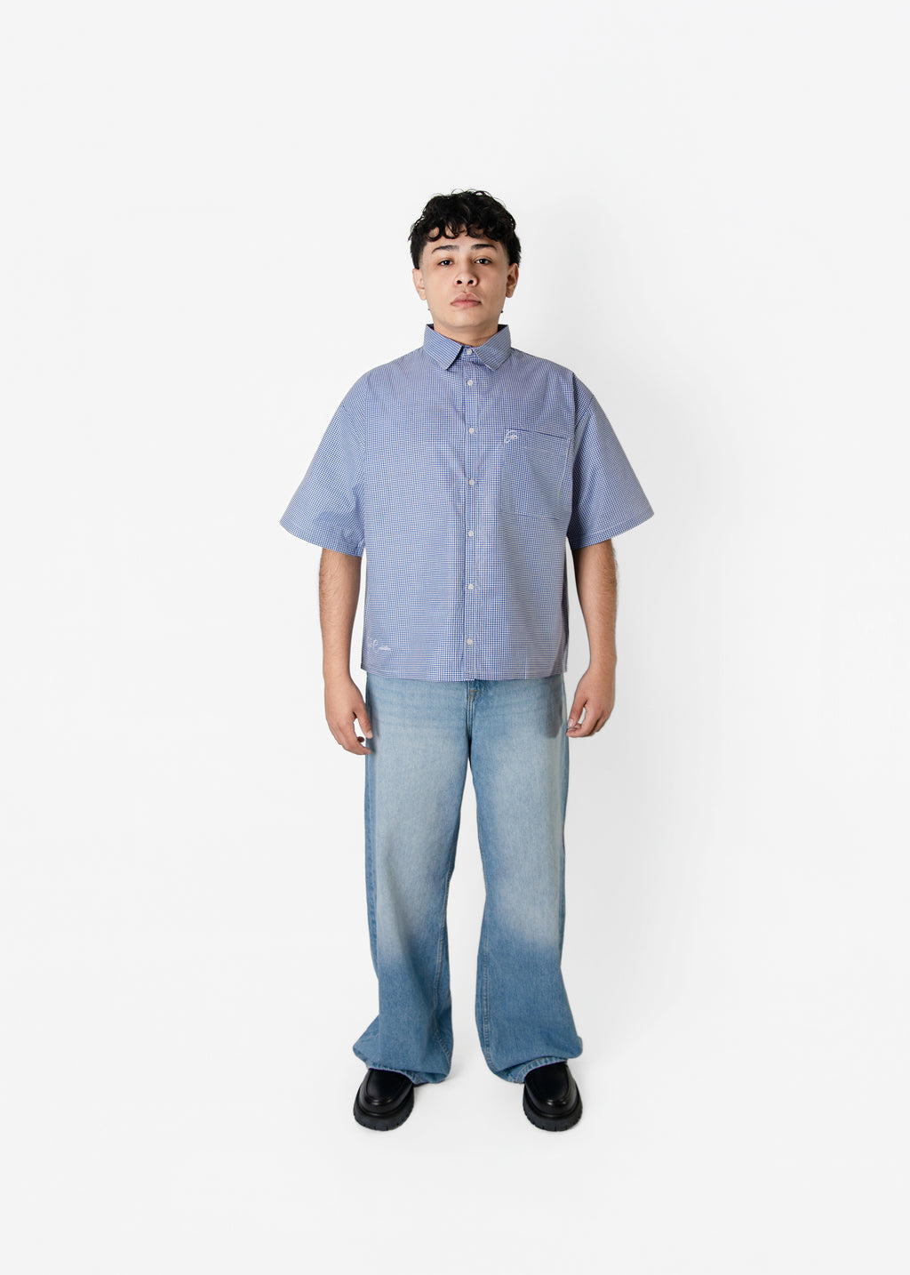 Short Sleeve blue button up