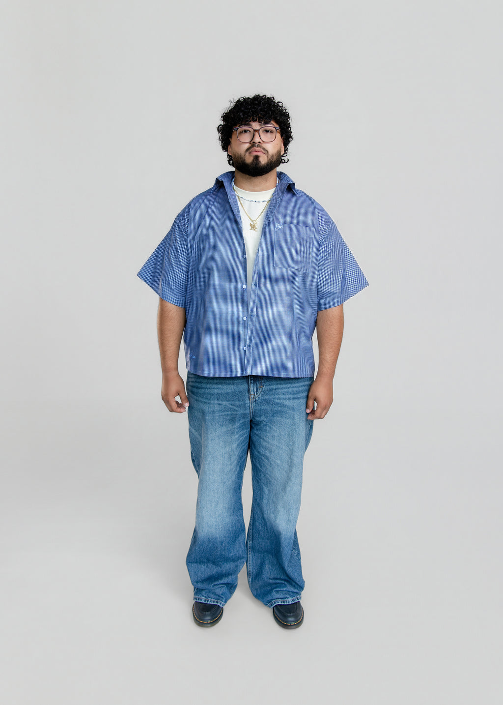 Short Sleeve blue button up