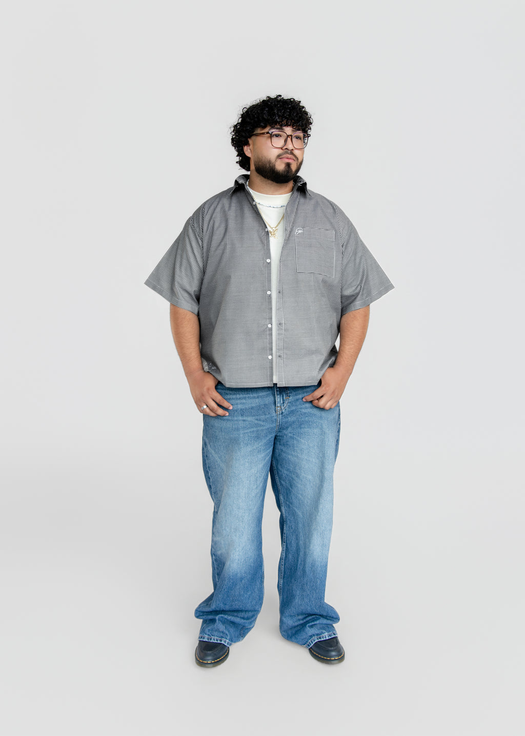 Short Sleeve black button up